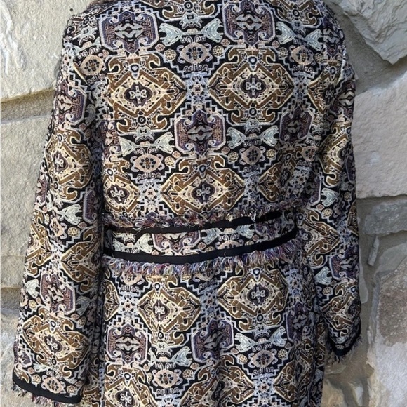 Chico's Tapestry Jacket Size 1(M) Black Brown Multi Metallic Accents Fringe EC - Picture 7 of 15